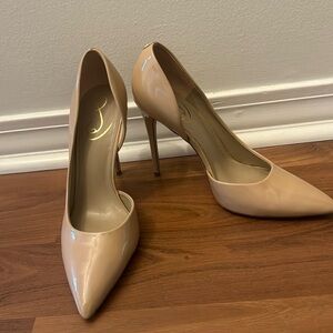 Nude patent leather heels